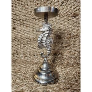 Silver Metal Aluminum Seahorse Candle Holder Nautical Coastal Beach House Decor